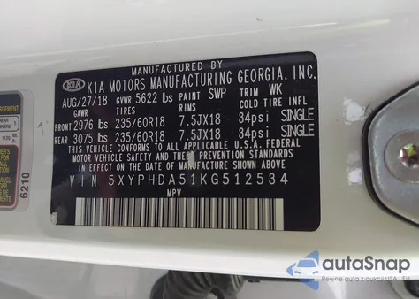 2019 Kia Sorento 3.3L Ex from USA, damaged, VIN 5XYPHDA51KG512534